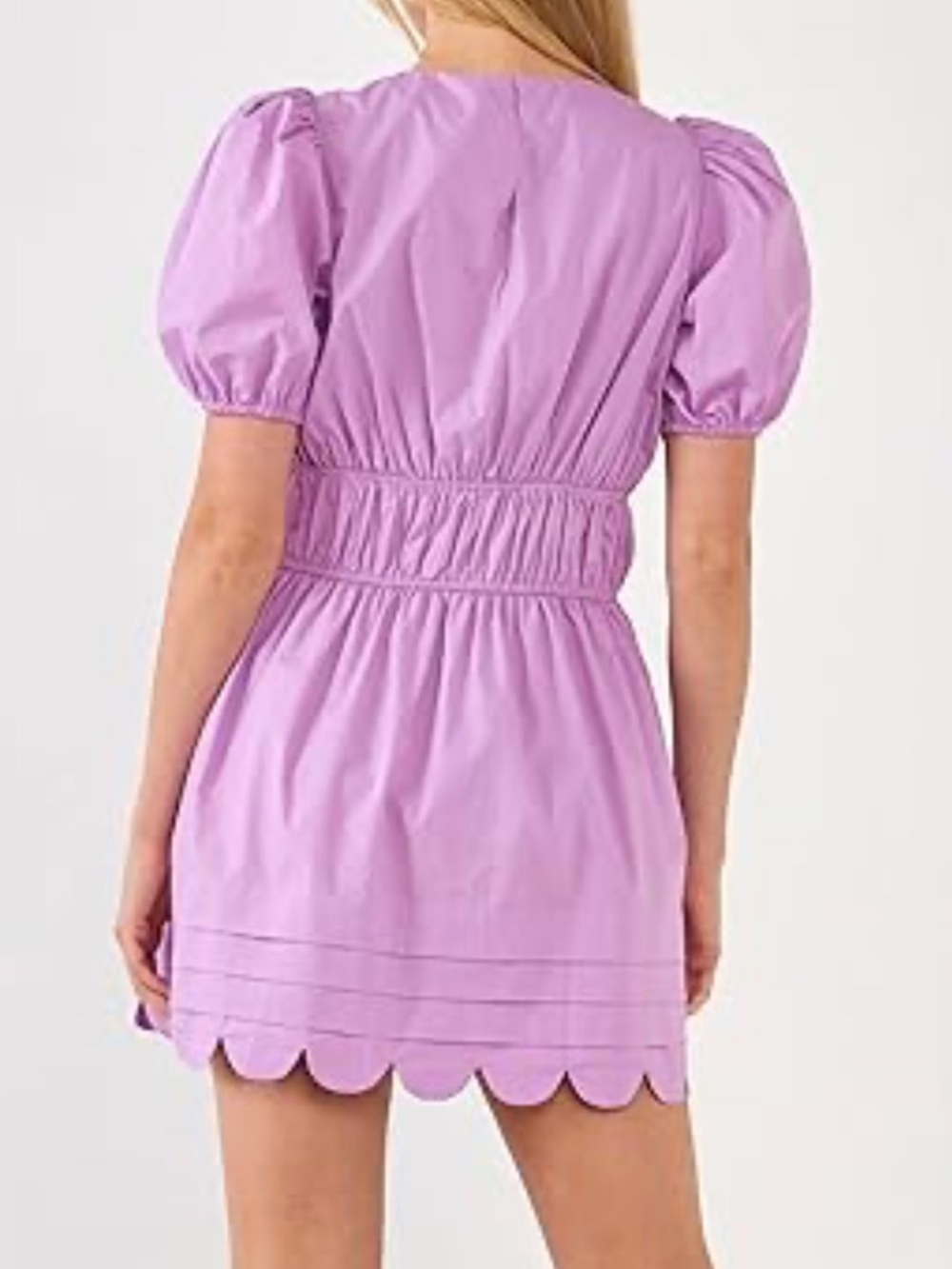 English Factory Lilac Scallop-Hem Puff Sleeve Mini Dress - Picture 7 of 16